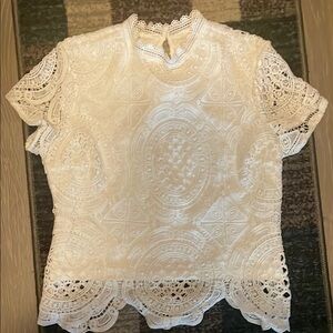 Ultra Pink White Ruffled Blouse with Mandarin Collar